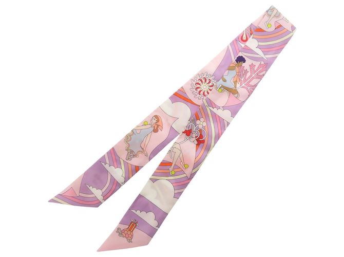 Hermès Foulard di seta Hermes Twilly CRRRES VOLANTS Rosa Arancione Porpora - vista 2