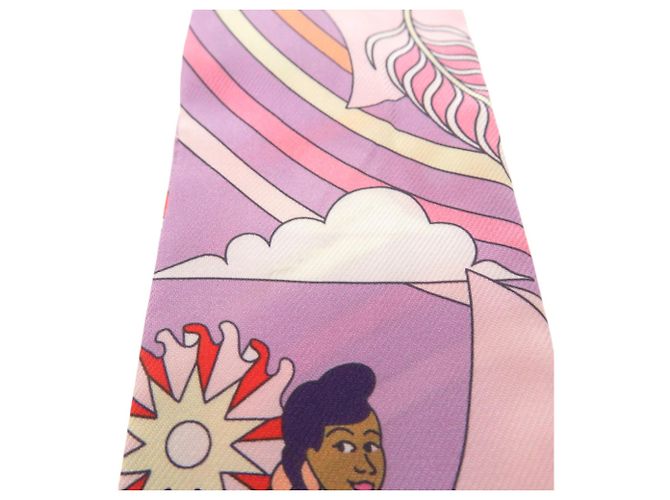 Hermès Foulard di seta Hermes Twilly CRRRES VOLANTS Rosa Arancione Porpora - vista 5