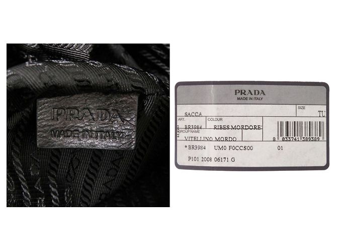 Borsa a mano in pelle Prada VITELLINO MORDO BR3984 Nero Porpora - vista 10