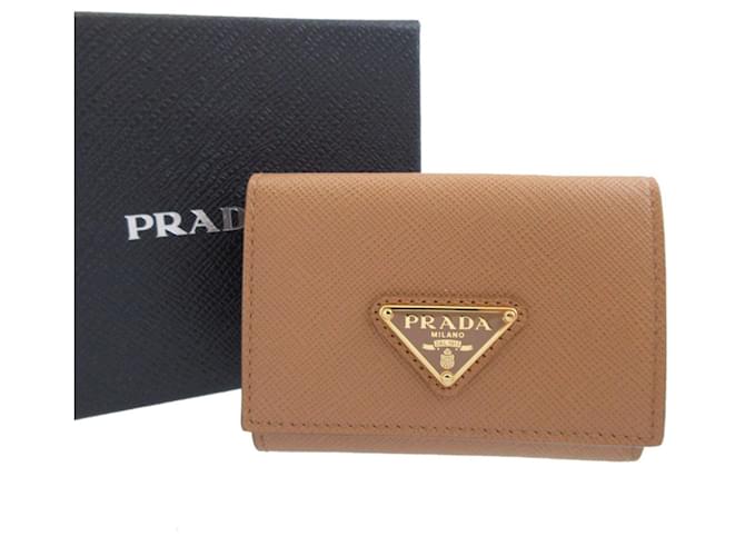Saffiano Prada Tri-fold Compact Wallet Beige - view 2