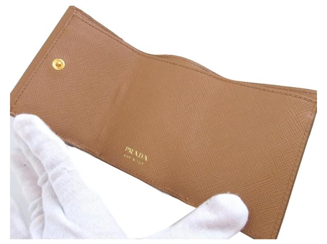Saffiano Prada Tri-fold Compact Wallet Beige - view 5