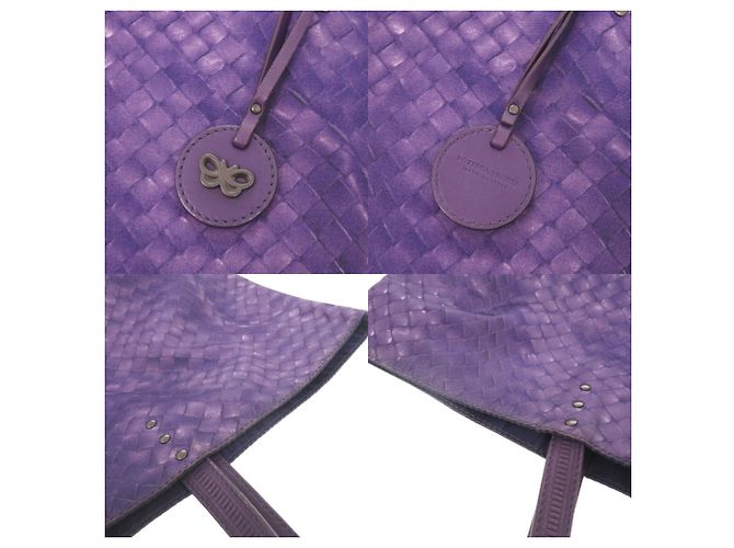 Borsa Tote Bottega Veneta in nylon e pelle Porpora - vista 8