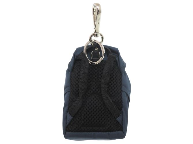 Mini zaino portachiavi Prada in nylon blu navy Argento - vista 2