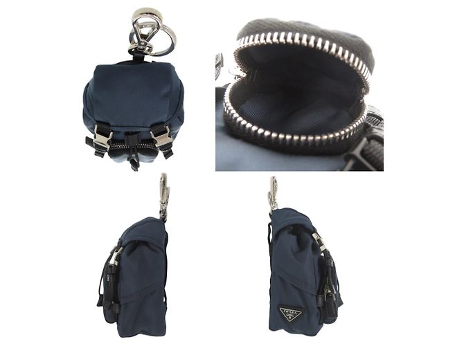 Mini zaino portachiavi Prada in nylon blu navy Argento - vista 3