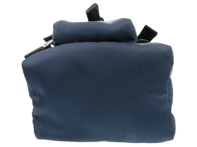 Mini zaino portachiavi Prada in nylon blu navy Argento - vista 4