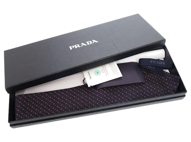 Prada Navy Silk Cravat White Red Navy blue - view 2