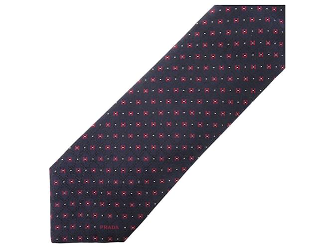 Prada Navy Silk Cravat White Red Navy blue - view 3