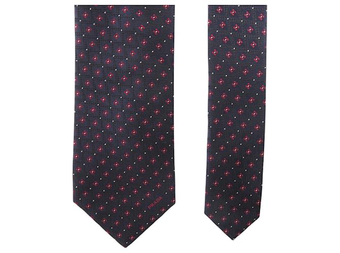 Prada Navy Silk Cravat White Red Navy blue - view 4