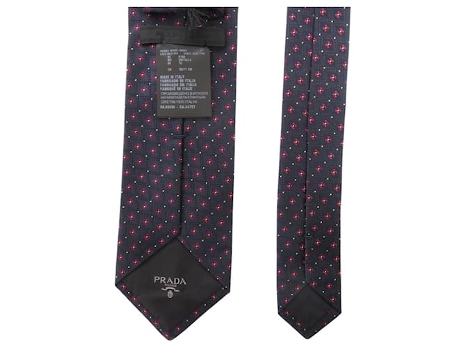 Prada Navy Silk Cravat White Red Navy blue - view 5