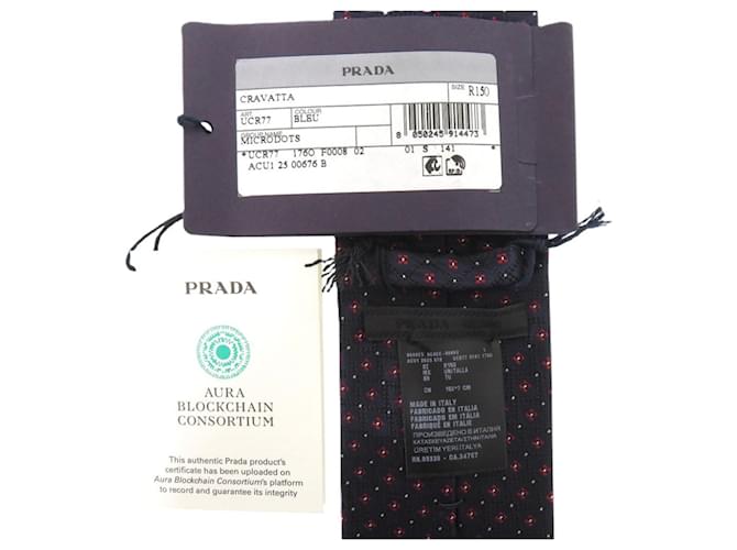 Prada Navy Silk Cravat White Red Navy blue - view 6