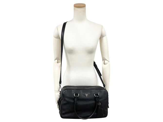 Borsa Prada PRADA Logo Borsa Boston Mini in pelle nera 2 vie da donna Nero - vista 13