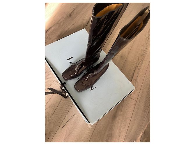 Botas altas de piel de becerro charol azul marino Lanvin - vista 5