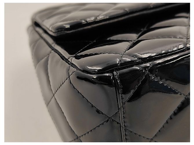 Chanel Timeless - Classic Double Flap Quilted Patent Maxi 33 x 23 x 10 Nero - vista 7