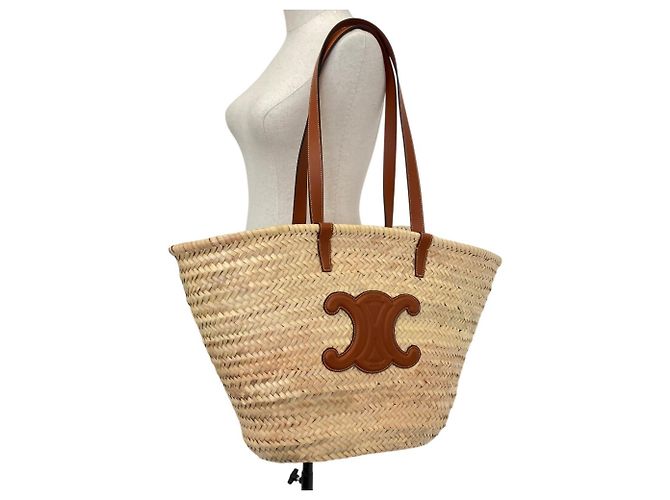 Céline CELINE Großer Triomphe Korb aus Raffia x Leder - Ansicht 6