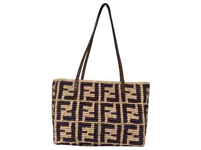 Fendi Roll Small Raffia Tote Bag Braun - Ansicht 2