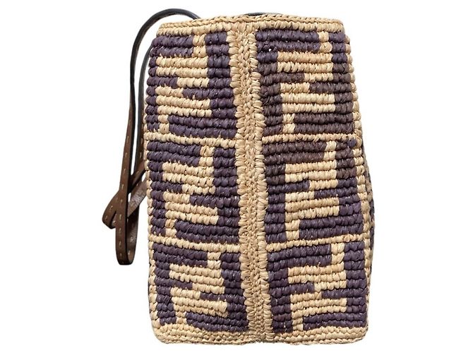 Fendi Roll Small Raffia Tote Bag Braun - Ansicht 3