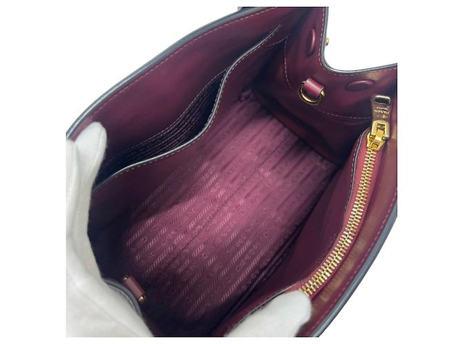 Borsa Prada in pelle Saffiano rosso vino Bordò - vista 12