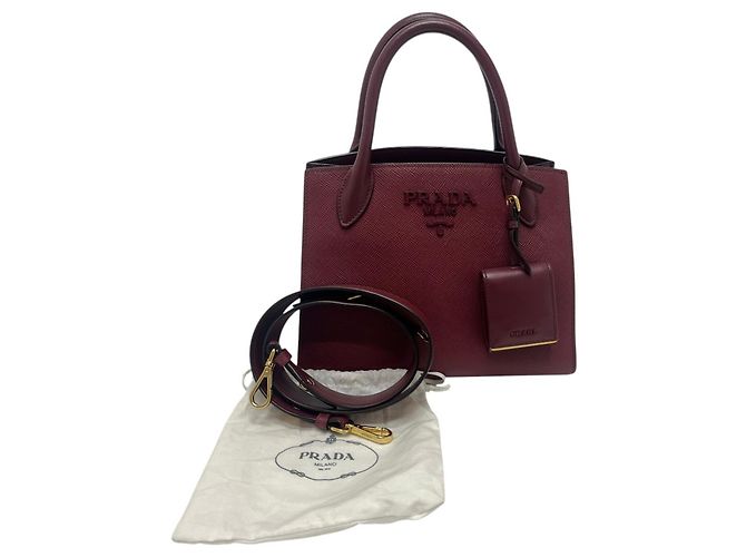 Borsa Prada in pelle Saffiano rosso vino Bordò - vista 17