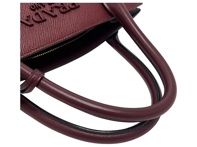 Borsa Prada in pelle Saffiano rosso vino Bordò - vista 7