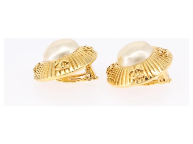 Orecchini CHANEL Metallo Tono Oro Bianco CC Auth bs36536 - vista 11