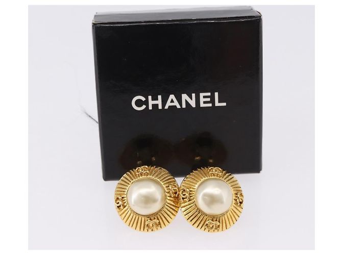 Orecchini CHANEL Metallo Tono Oro Bianco CC Auth bs36536 - vista 13