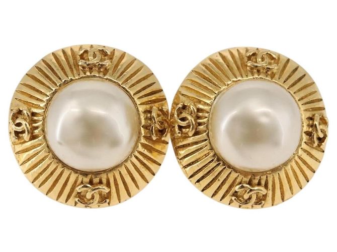 Orecchini CHANEL Metallo Tono Oro Bianco CC Auth bs36536 - vista 2