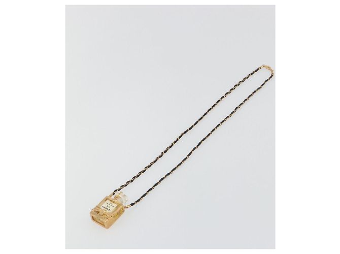 Collana Profumo CHANEL Metallo Tono Oro Nero CC Auth bs36541 - vista 2