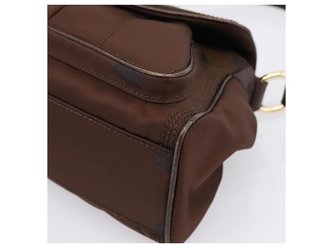 Céline Borsa a mano CELINE Nylon Brown Gold Auth 196564 Marrone D'oro - vista 10