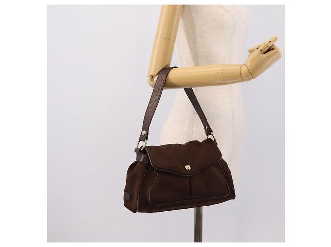 Céline Borsa a mano CELINE Nylon Brown Gold Auth 196564 Marrone D'oro - vista 20