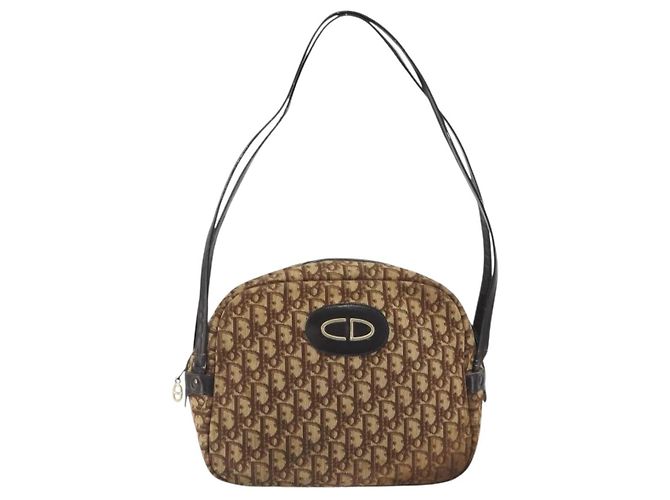 Borsa a tracolla Christian Dior Trotter Canvas Marrone Oro Auth bs36727 D'oro - vista 2