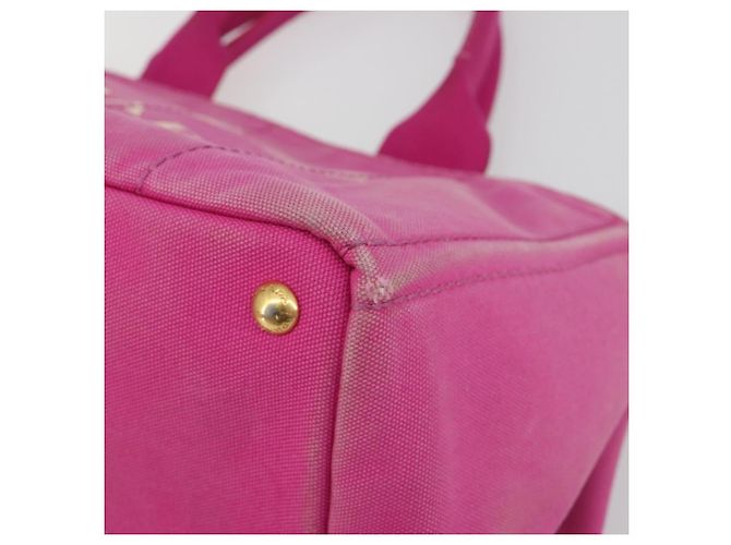 Borsa PRADA Canapa MM Canvas Rosa Oro Auth 194294 D'oro - vista 10