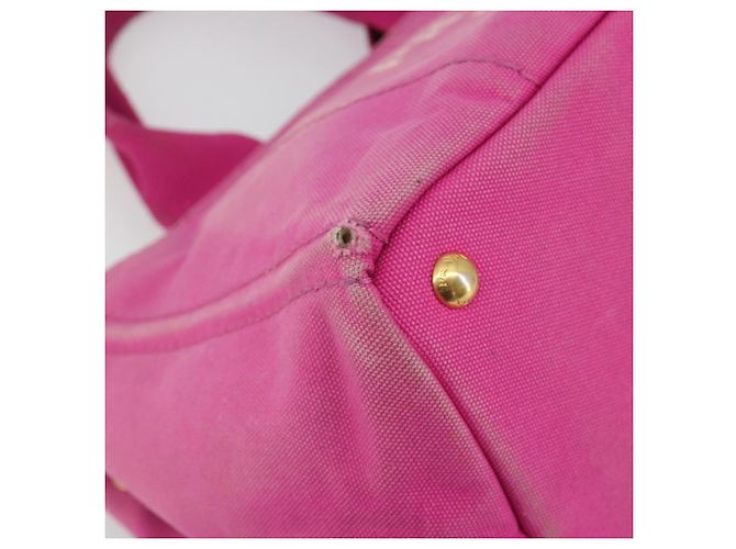 Borsa PRADA Canapa MM Canvas Rosa Oro Auth 194294 D'oro - vista 11