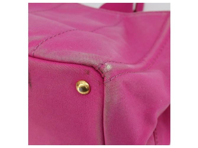 Borsa PRADA Canapa MM Canvas Rosa Oro Auth 194294 D'oro - vista 12