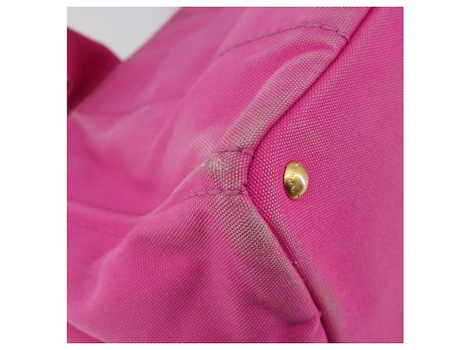 Borsa PRADA Canapa MM Canvas Rosa Oro Auth 194294 D'oro - vista 13