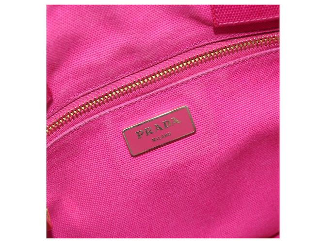 Borsa PRADA Canapa MM Canvas Rosa Oro Auth 194294 D'oro - vista 16