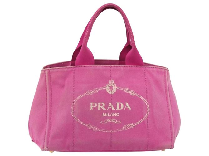 Borsa PRADA Canapa MM Canvas Rosa Oro Auth 194294 D'oro - vista 2