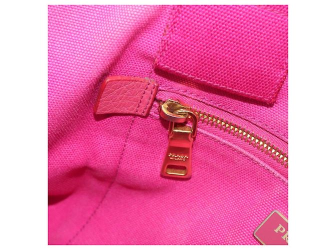 Borsa PRADA Canapa MM Canvas Rosa Oro Auth 194294 D'oro - vista 20