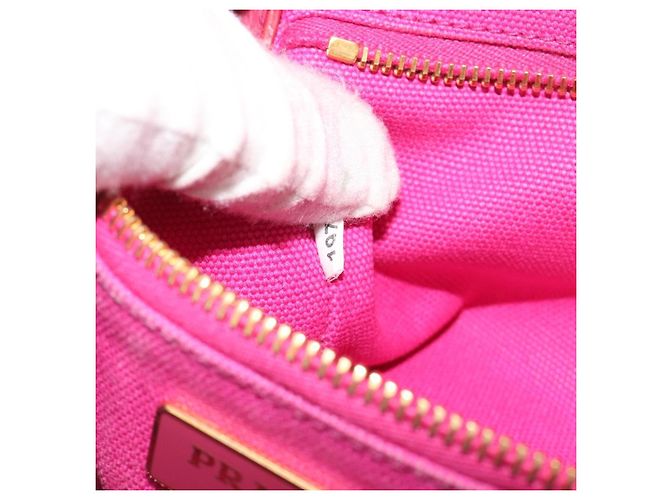 Borsa PRADA Canapa MM Canvas Rosa Oro Auth 194294 D'oro - vista 23