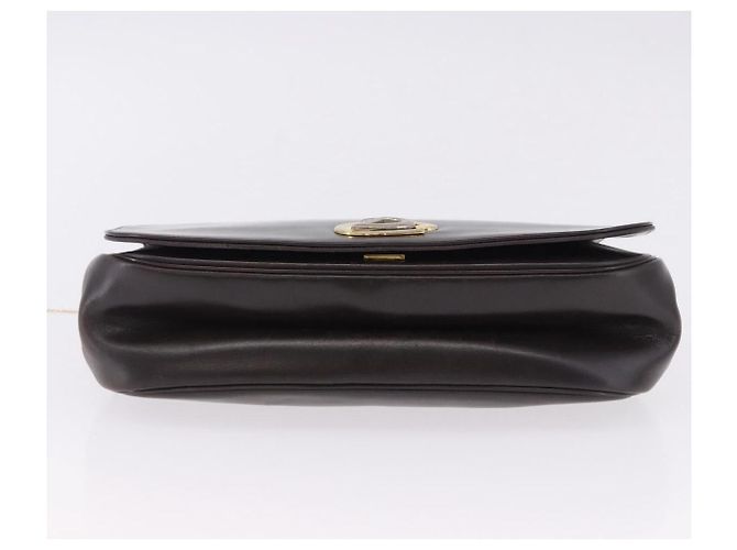 Christian Dior Chain Shoulder Bag Leather Dark Brown Gold Auth 195730 Golden - view 10