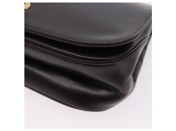 Christian Dior Chain Shoulder Bag Leather Dark Brown Gold Auth 195730 Golden - view 12
