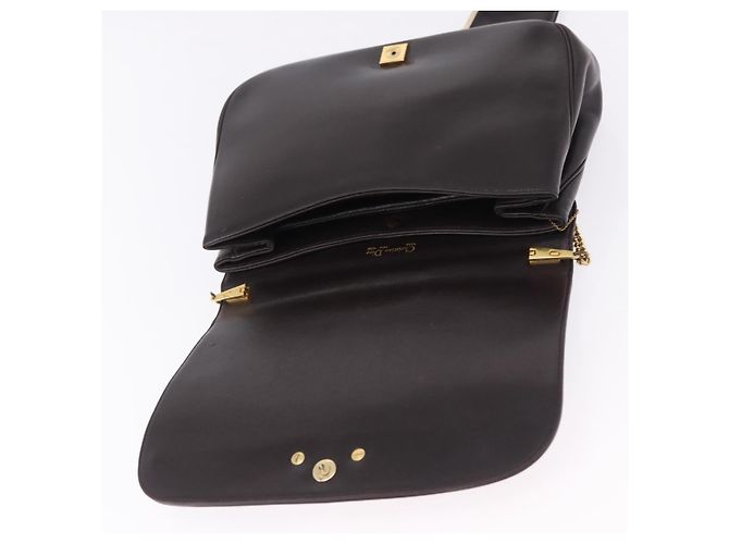 Christian Dior Chain Shoulder Bag Leather Dark Brown Gold Auth 195730 Golden - view 16
