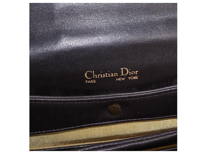 Christian Dior Chain Shoulder Bag Leather Dark Brown Gold Auth 195730 Golden - view 17