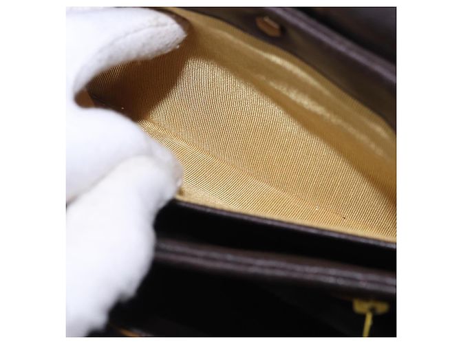 Christian Dior Chain Shoulder Bag Leather Dark Brown Gold Auth 195730 Golden - view 22