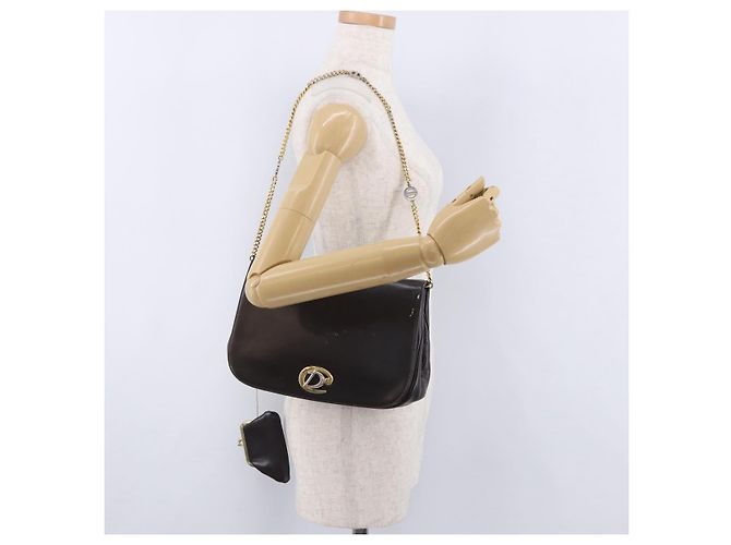 Christian Dior Chain Shoulder Bag Leather Dark Brown Gold Auth 195730 Golden - view 26
