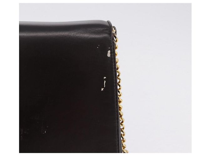 Christian Dior Chain Shoulder Bag Leather Dark Brown Gold Auth 195730 Golden - view 3