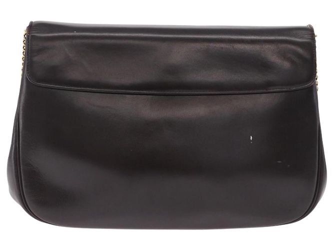 Christian Dior Chain Shoulder Bag Leather Dark Brown Gold Auth 195730 Golden - view 4