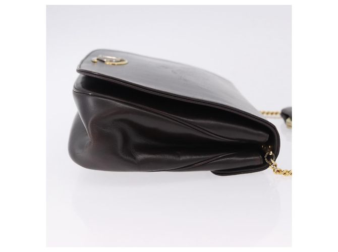 Christian Dior Chain Shoulder Bag Leather Dark Brown Gold Auth 195730 Golden - view 5