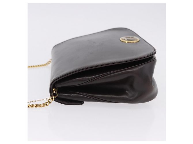 Christian Dior Chain Shoulder Bag Leather Dark Brown Gold Auth 195730 Golden - view 6