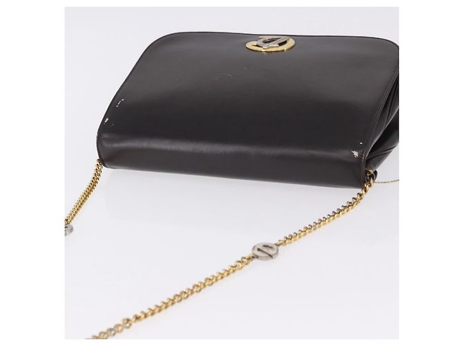 Christian Dior Chain Shoulder Bag Leather Dark Brown Gold Auth 195730 Golden - view 7