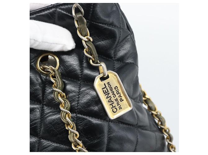 CHANEL Matelasse Chain Schultertasche aus Lammleder Schwarz Gold CC Auth bs36768 Golden - Ansicht 14